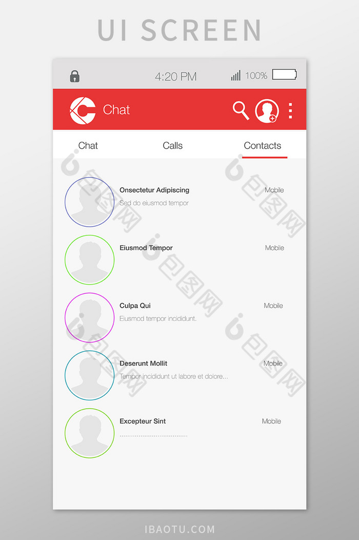 联系人列表清新移动界面UI矢量素材图片图片