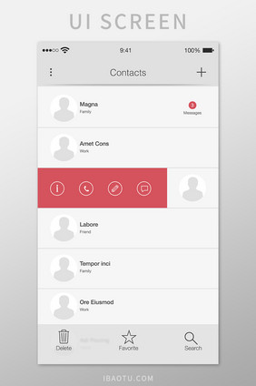 联系人功能移动界面UI矢量素材
