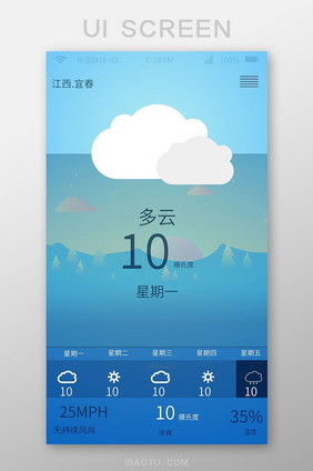 蓝色天气预报移动界面UI矢量素材
