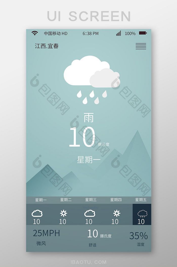 蓝色天气报告移动界面UI矢量素材图片图片