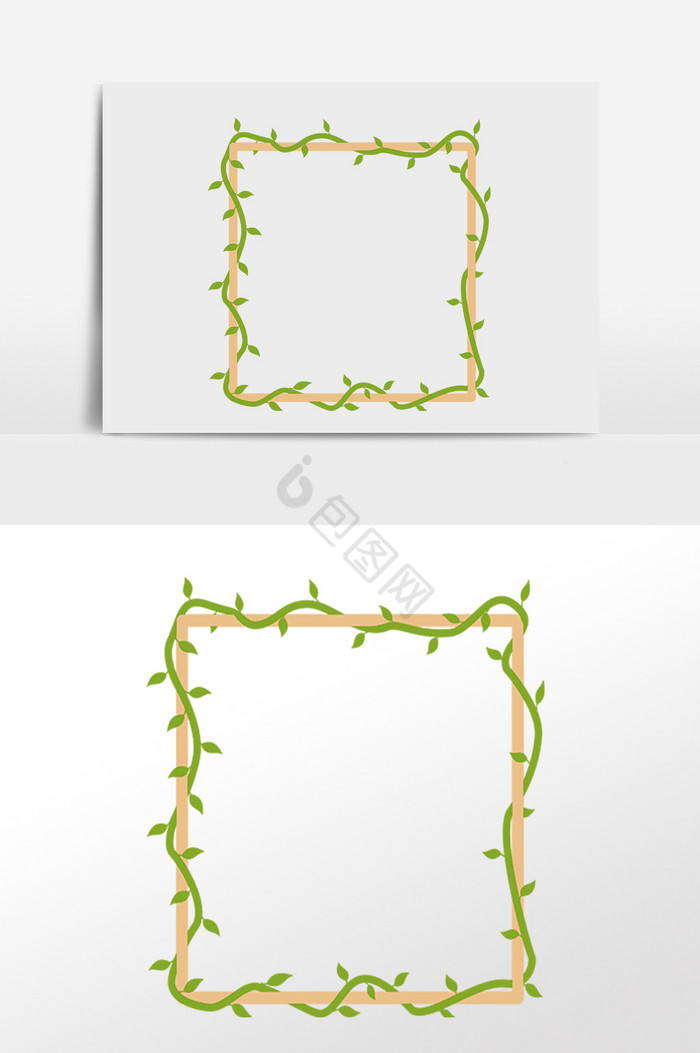 春天方形绿叶边框插画图片