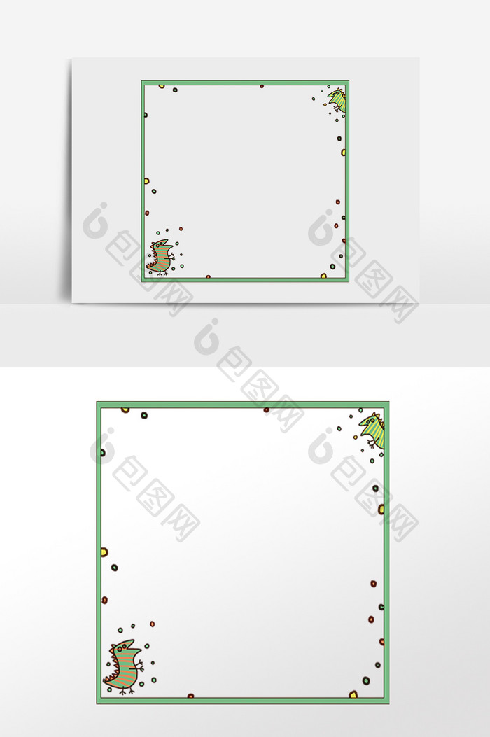 手绘卡通可爱绿色装饰边框插画
