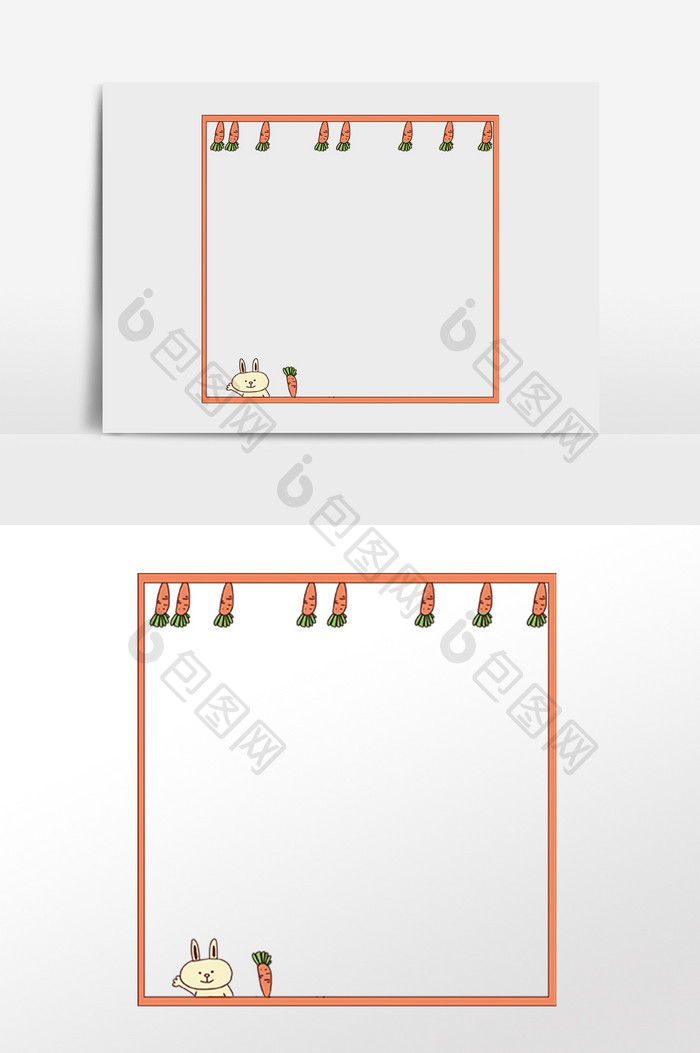 手绘卡通可爱兔子萝卜边框插画