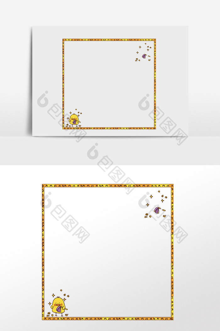 手绘卡通可爱动物方形边框插画