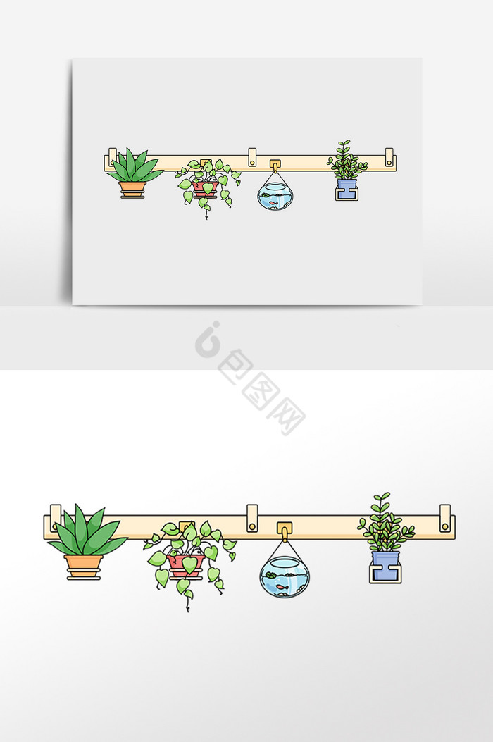 植物盆栽花分割线插画图片