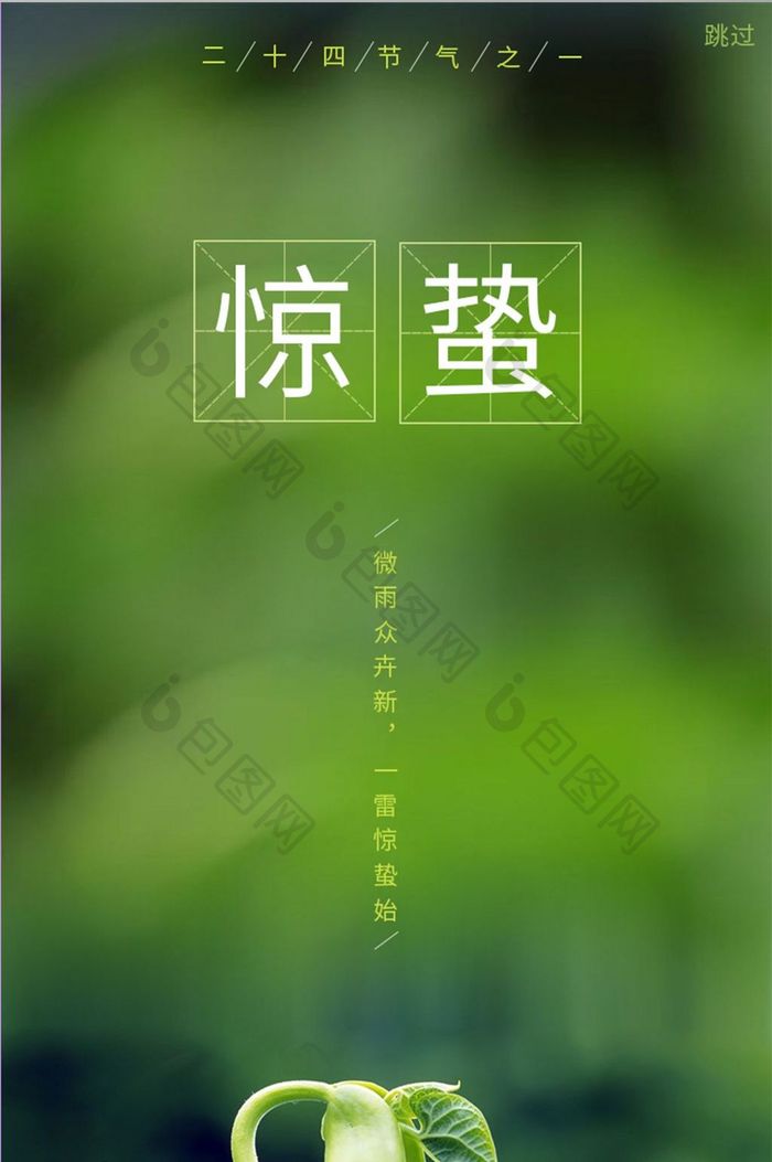 绿色简约惊蛰节气手机启动页UI界面