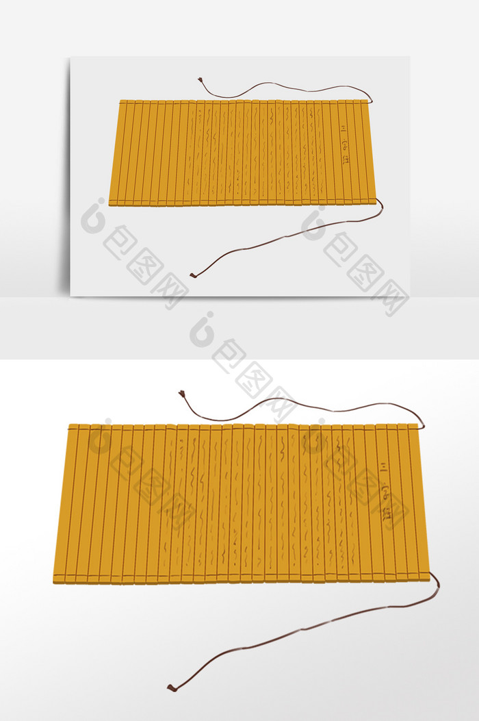手绘中国风小物卷轴竹板插画