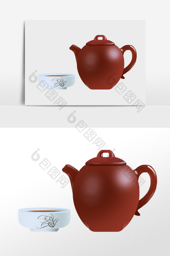 手绘中国风小物茶具茶壶插画