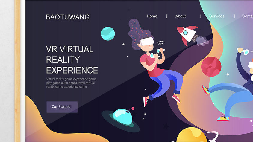 卡通vr虚拟现实体验横幅插画gif动图下载-包图网