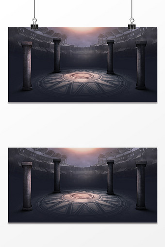 暗色系立体科技感神庙古建筑游戏海报背景图片下载