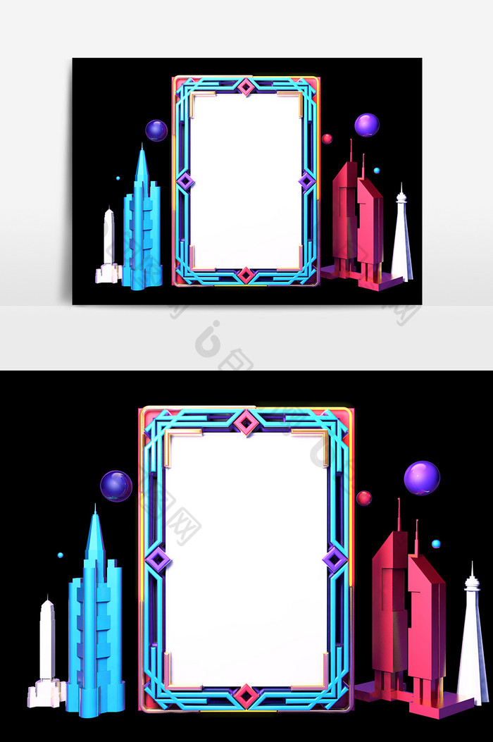 C4D立体简约小清新边框装饰元素