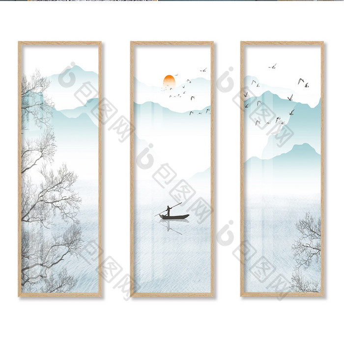 原创手绘中国风山水客厅装饰画