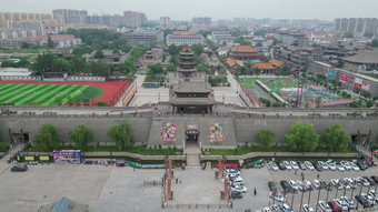 航拍山东菏泽水浒好汉城4a景区