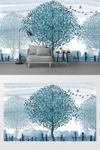 现代树林生命树抽象风景油画背景墙图片