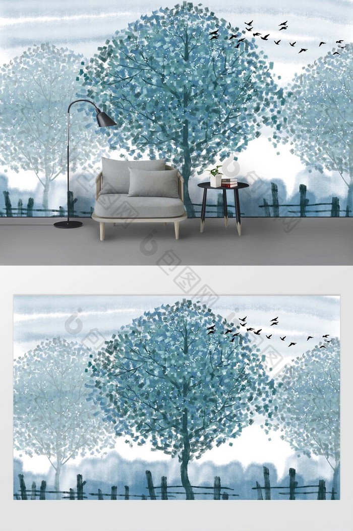 现代树林生命树抽象风景油画背景墙