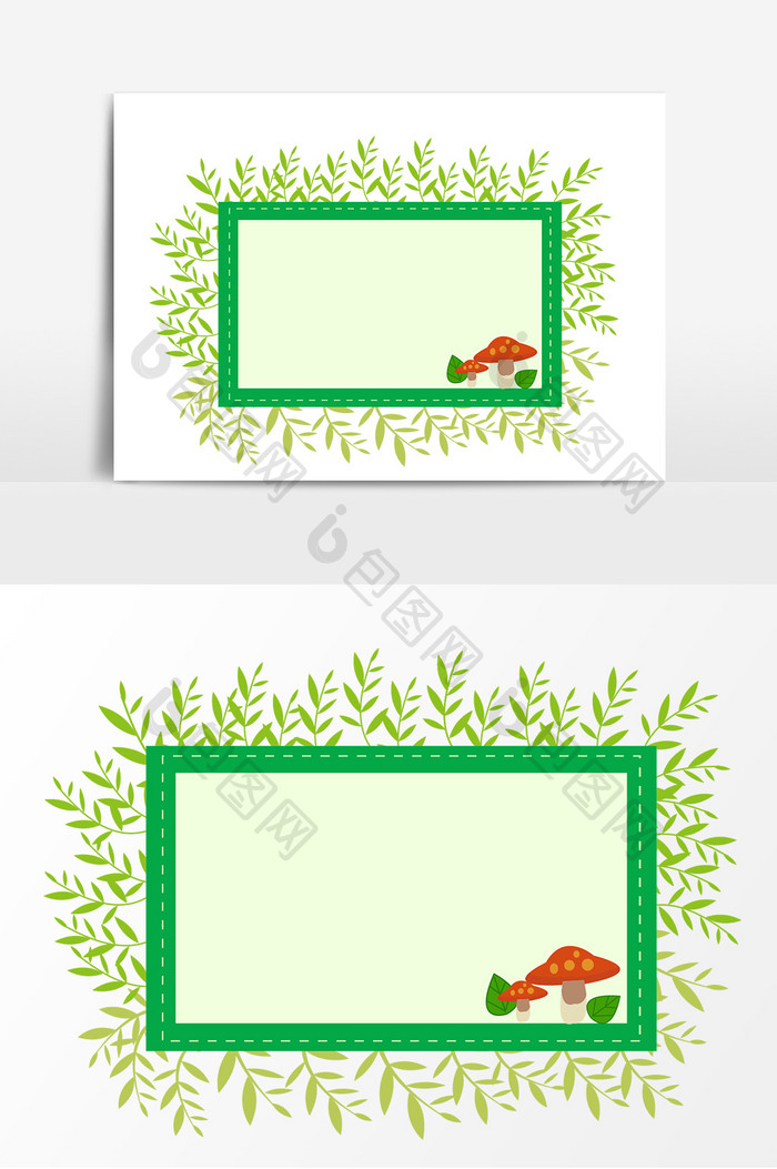 手绘绿色蘑菇边框元素