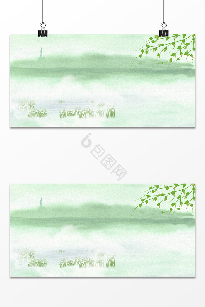 中国水墨风烟雨朦胧树枝展板图片