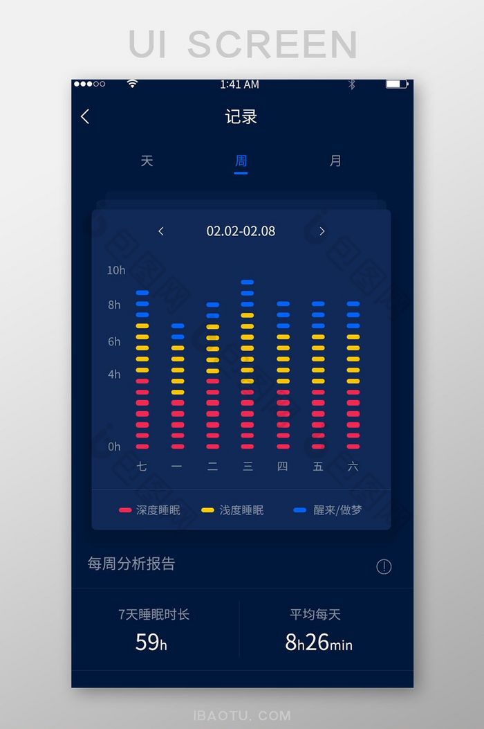 深蓝简约风格卡片式睡眠记录展示界面图片图片