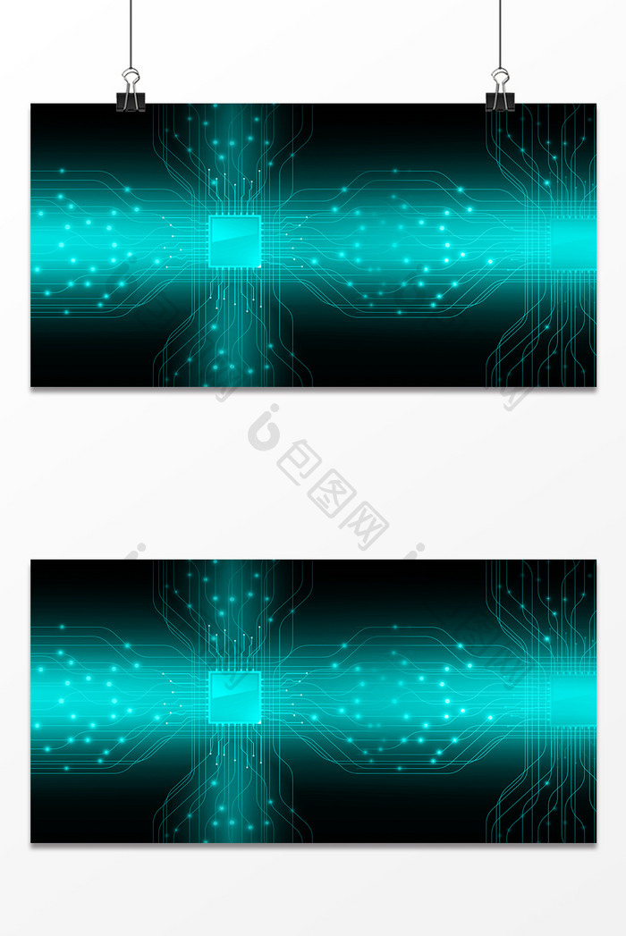 绿色清新科技感芯片线条信息时代背景