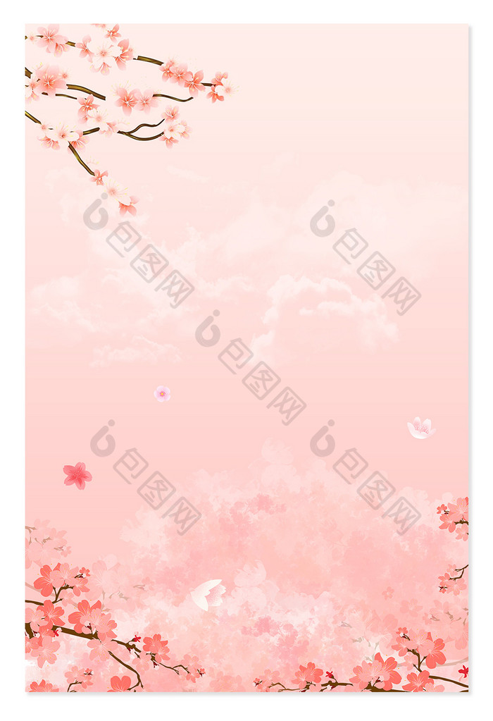 珊瑚橘浪漫梦幻梅花女王节广告背景图
