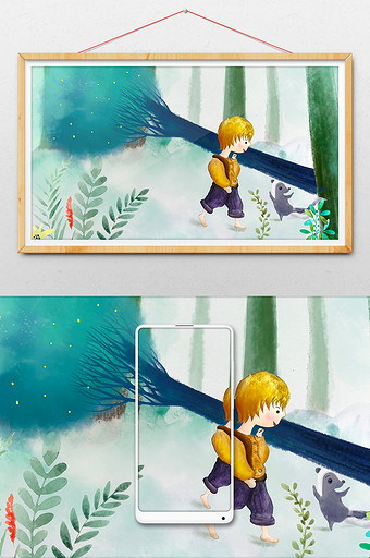 植树节种植树木的儿童动物森林水彩插画图片