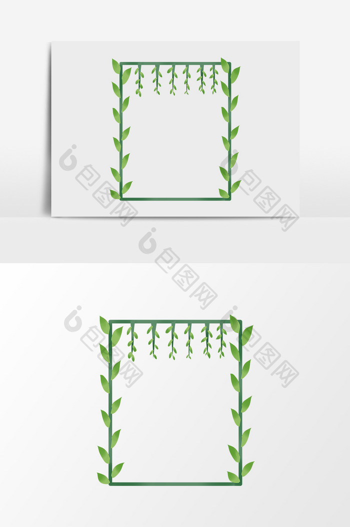 手绘卡通小清新绿色垂柳边框小元素