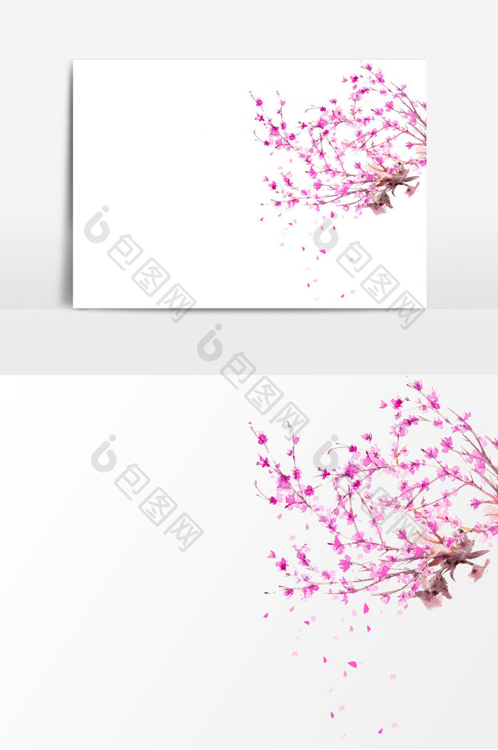 春天桃花树枝粉色花瓣元素