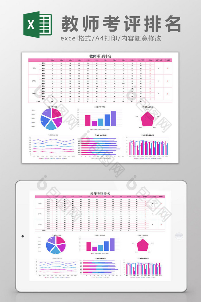 教师考评排名分析excel模板