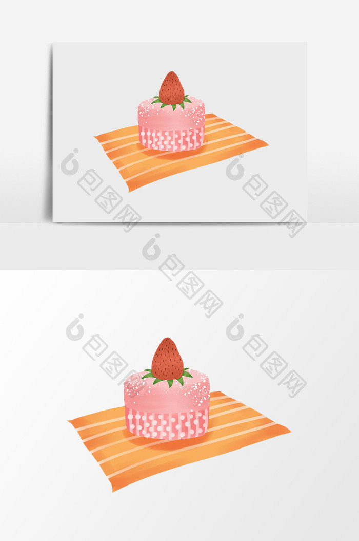 手绘卡通小清新橙色餐布草莓蛋糕小元素