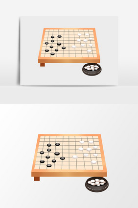 手绘卡通小清新黄色棋盘黑白棋子小元素