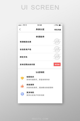 简约风格身份认证申请条件与特权展示界面