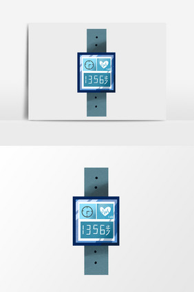 手绘卡通小清新蓝色运动手表运动小元素
