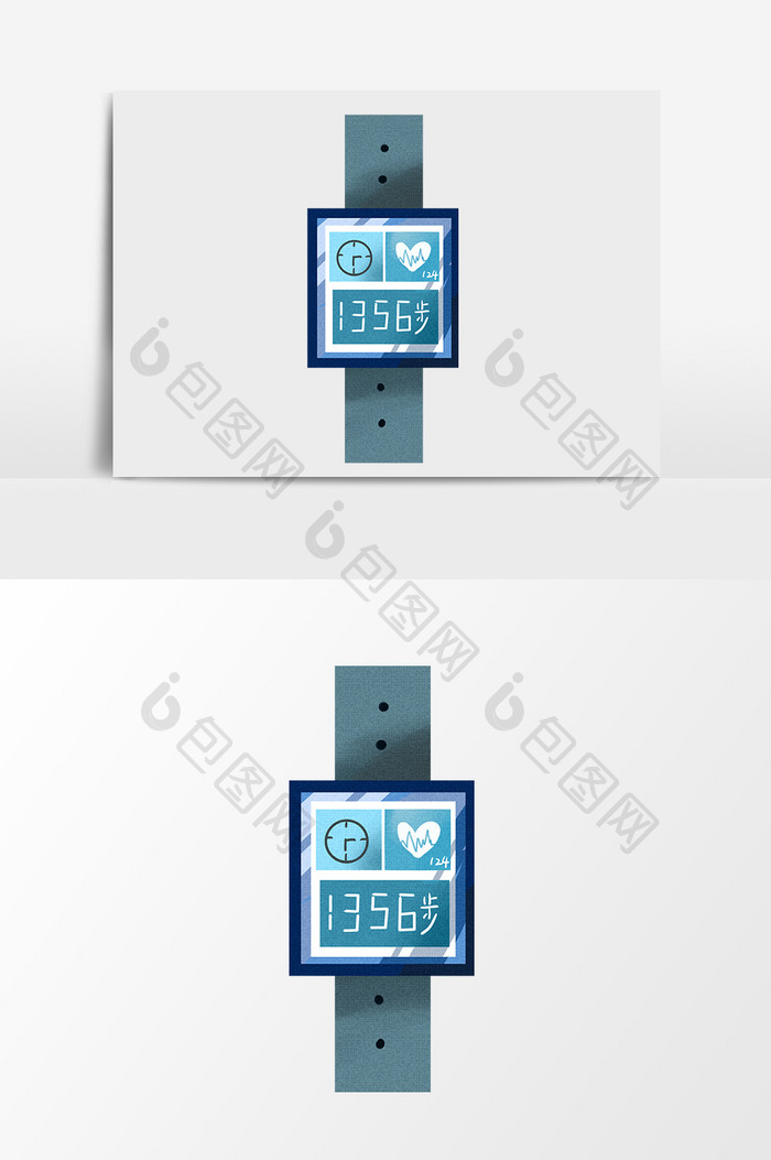 手绘卡通小清新蓝色运动手表运动小元素