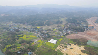 航拍乡村田园油菜花