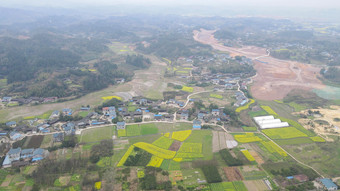 航拍乡村田园油菜花