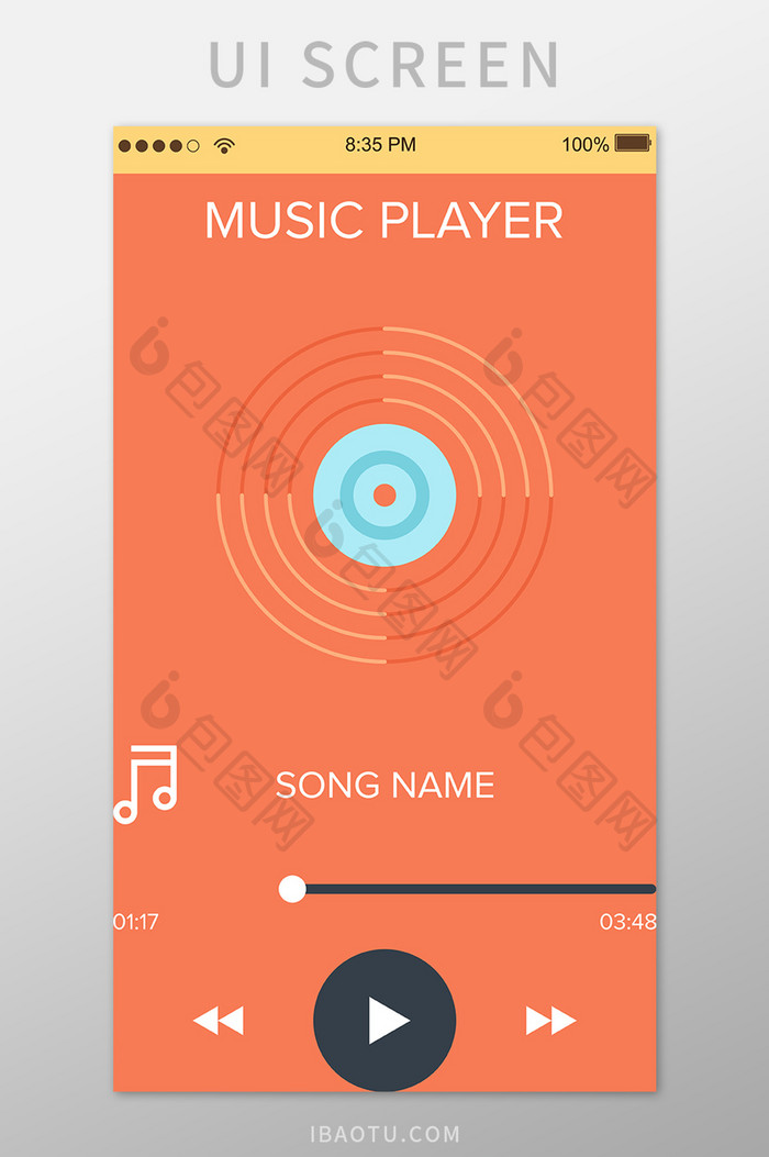 橙色音乐播放移动界面UI矢量素材