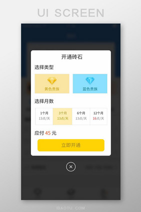 砖石开通时长选择付款弹窗弹出图标简洁风格
