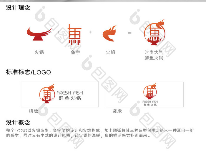 大气时尚高端简洁鲜鱼火锅logo模板