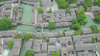 航拍浙江嘉兴乌镇西栅景区