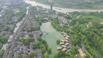 航拍浙江嘉兴乌镇西栅景区