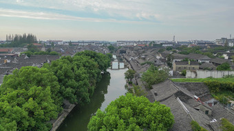 航拍浙江嘉兴西塘古镇景区