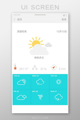 天气预报清新移动界面UI矢量素材
