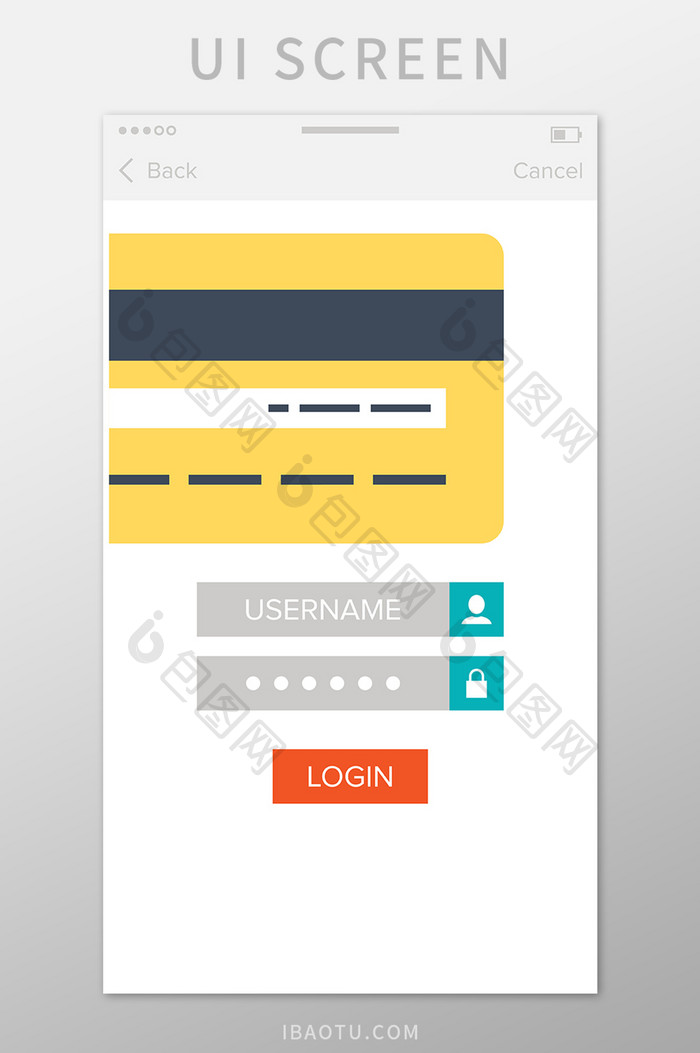 银行卡注册登录移动界面UI矢量素材
