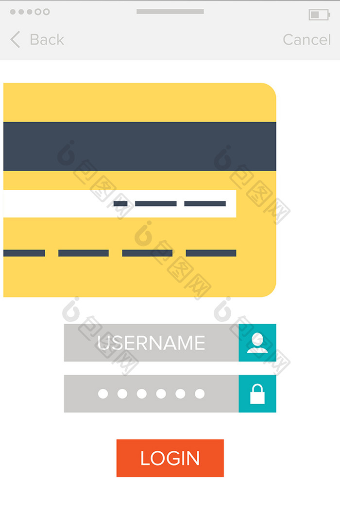 银行卡注册登录移动界面UI矢量素材