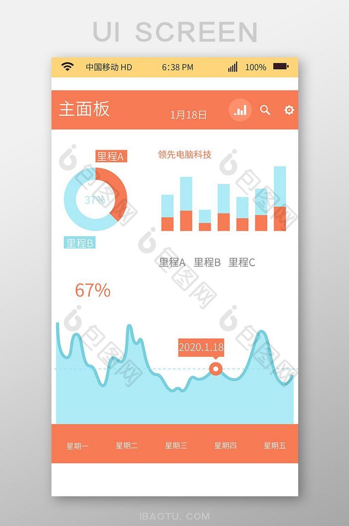 商务数据统计图表移动界面UI矢量素材