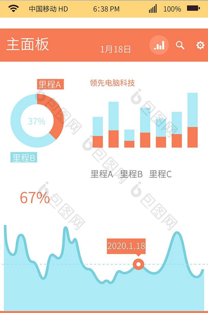 商务数据统计图表移动界面UI矢量素材