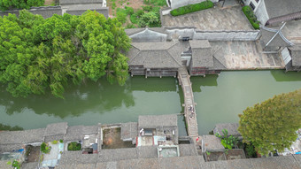 航拍浙江桐乡乌镇东栅景区