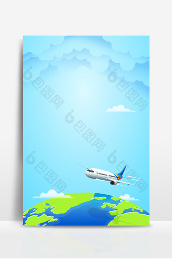 蓝色飞机地球旅游度假休闲背景图图片