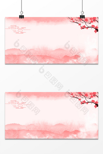 桃红中国风复古风景山脉背景图图片