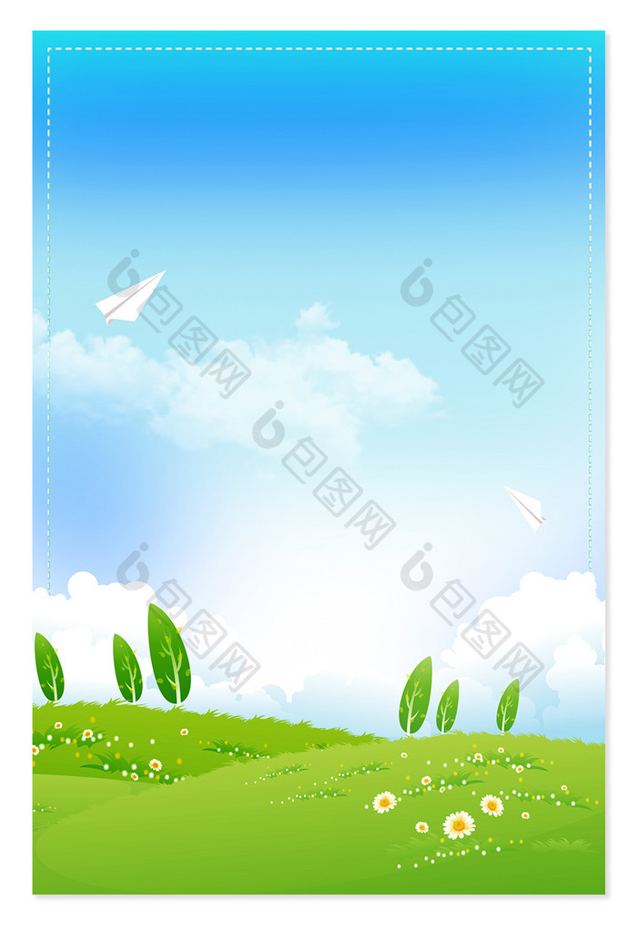 春天绿色风景蓝天白云广告背景图